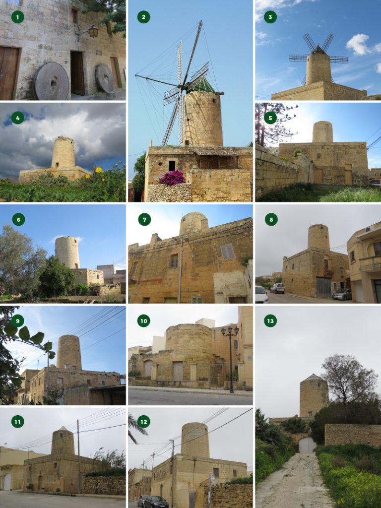 Windmills across the island of Gozo
