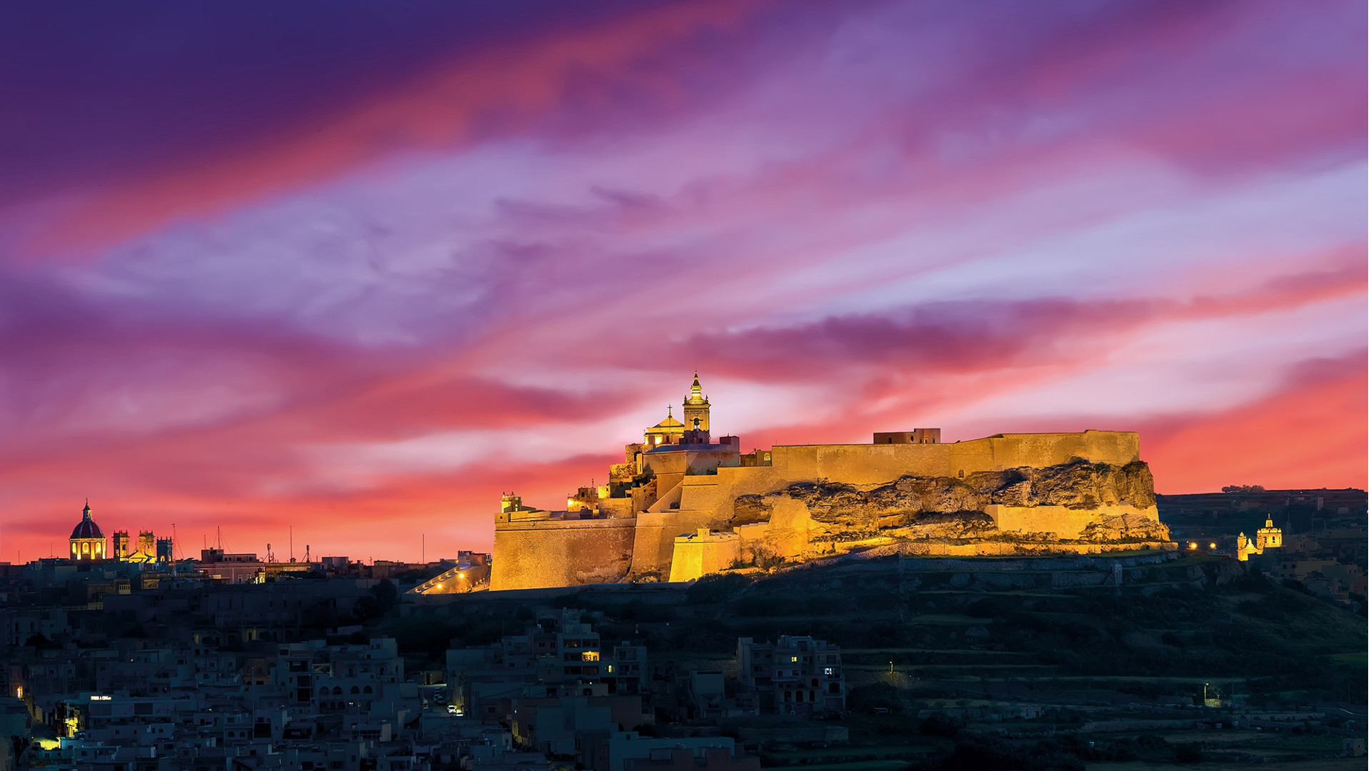 The Gozo Cittadella photographed during twilight.